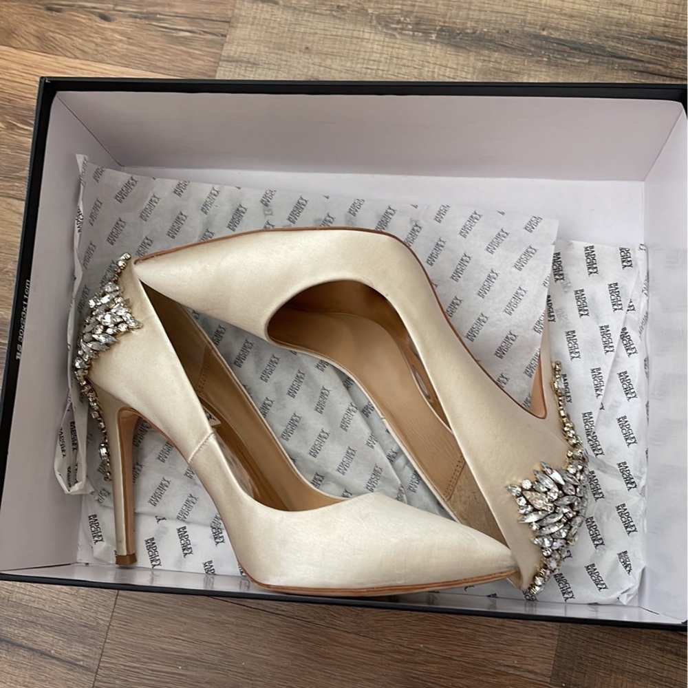 Badgley Mischka Cream Stiletto Heels with Crystal Accents